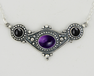 Sterling Silver Necklace With Amethyst And Black Onyx